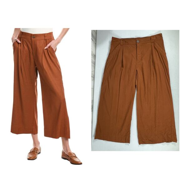 Cabi Cruise Crop Pants Size Large (33x24) Sienna Brown Wide Leg Linen Blend 6478 - Picture 1 of 12